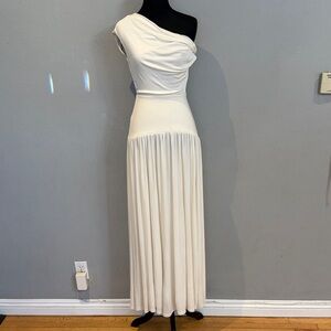 STAUD  One-Shoulder Twist Asymmetrical Neckline Cream Maxi Dress NWT